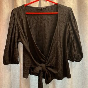 Black Textured Wrap Top